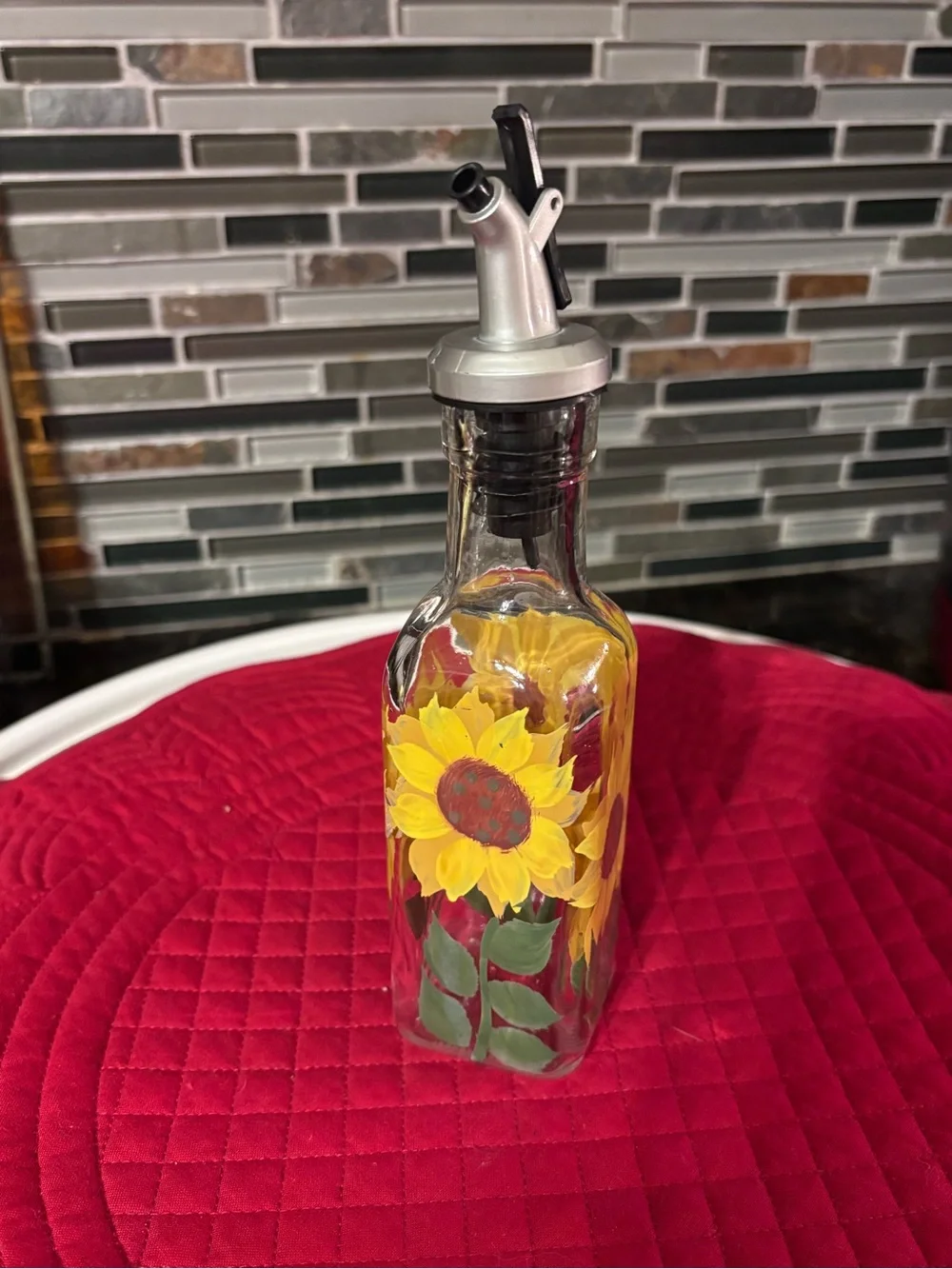 Hand-Painted Sunflower Glass Oil Dispenser